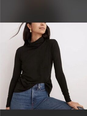 Madewell Whisper Cotton Black Long-Sleeve Turtleneck Top